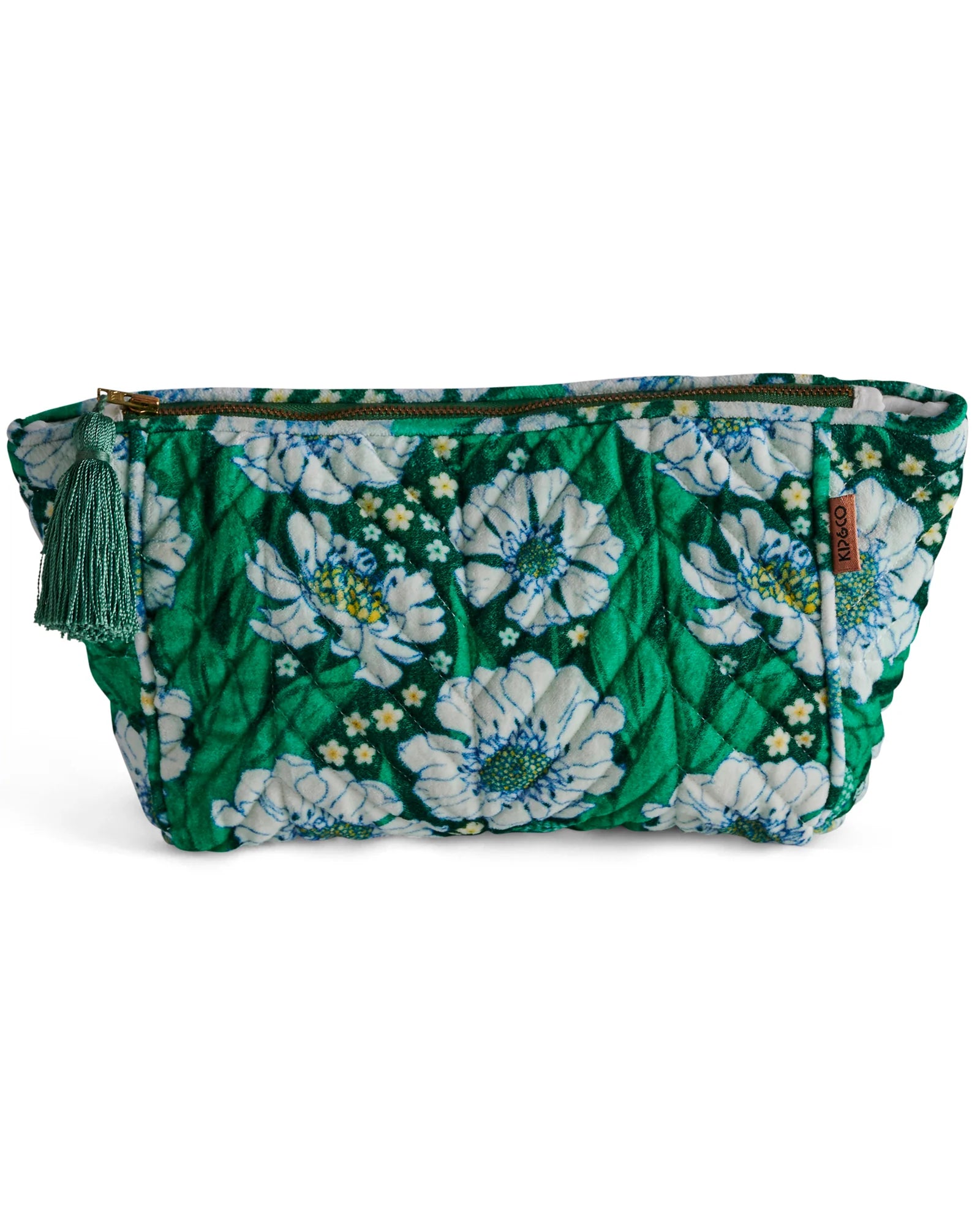 KIP & CO - VELVET TOILETRY BAG - TUMBLING FLOWERS GREEN