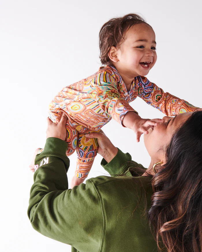 KIP & CO X ERNABELLA ARTS - NGAYUKU NGURA ORGANIC LONG SLEEVE ZIP ROMPER
