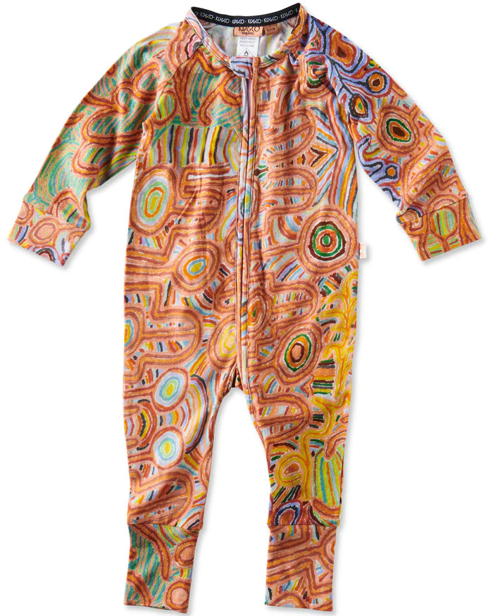 KIP & CO X ERNABELLA ARTS - NGAYUKU NGURA ORGANIC LONG SLEEVE ZIP ROMPER