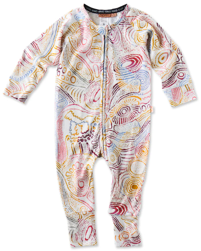 KIP & CO X ERNABELLA ARTS -TJALA TJUKURPA ORGANIC LONG SLEEVE ZIP ROMPER