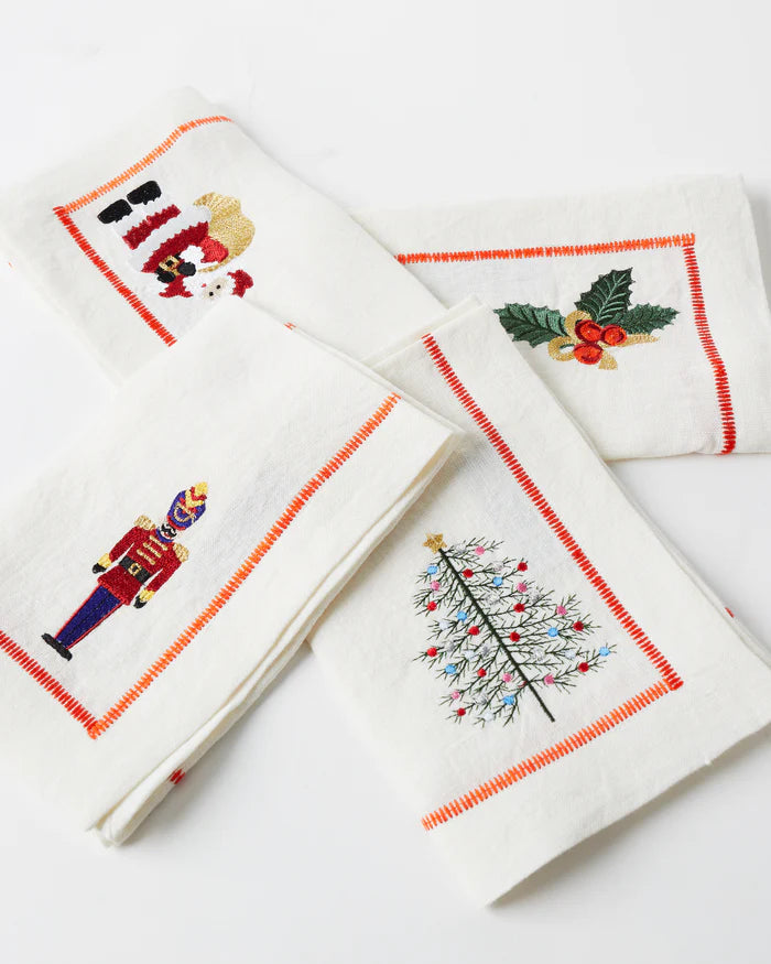 KIP & CO - 4P EMBROIDED LINEN NAPKIN SET - NOEL