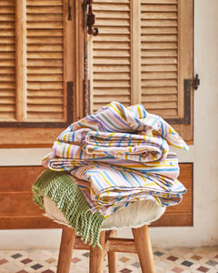 KIP & CO - STRIPES OF PAROS PRINTED TERRY BATH SHEET / BEACH TOWEL