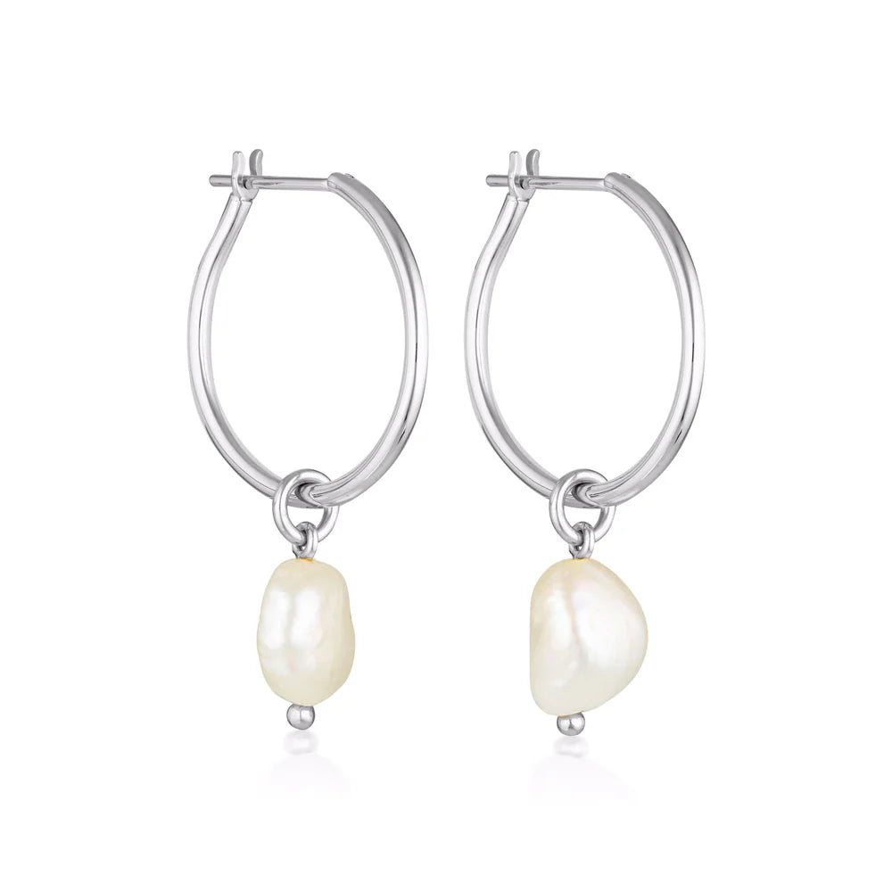LINDA TAHIJA - BAROQUE PEARL WILLPOWER HOOP EARRINGS - STERLING SILVER