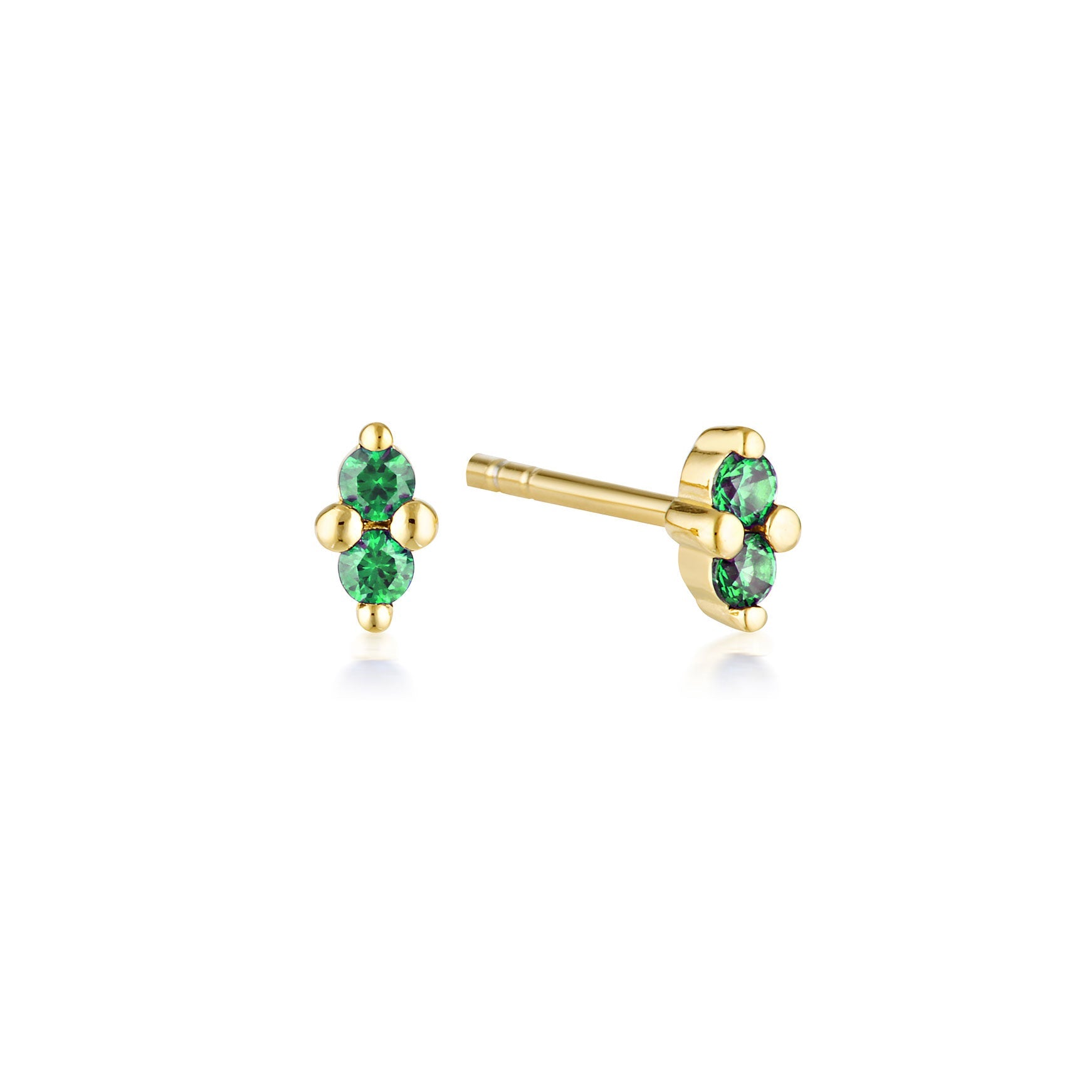 LINDA TAHIJA - GOLD BIRTHSTONE STUD EARRINGS - CREATED EMERALD