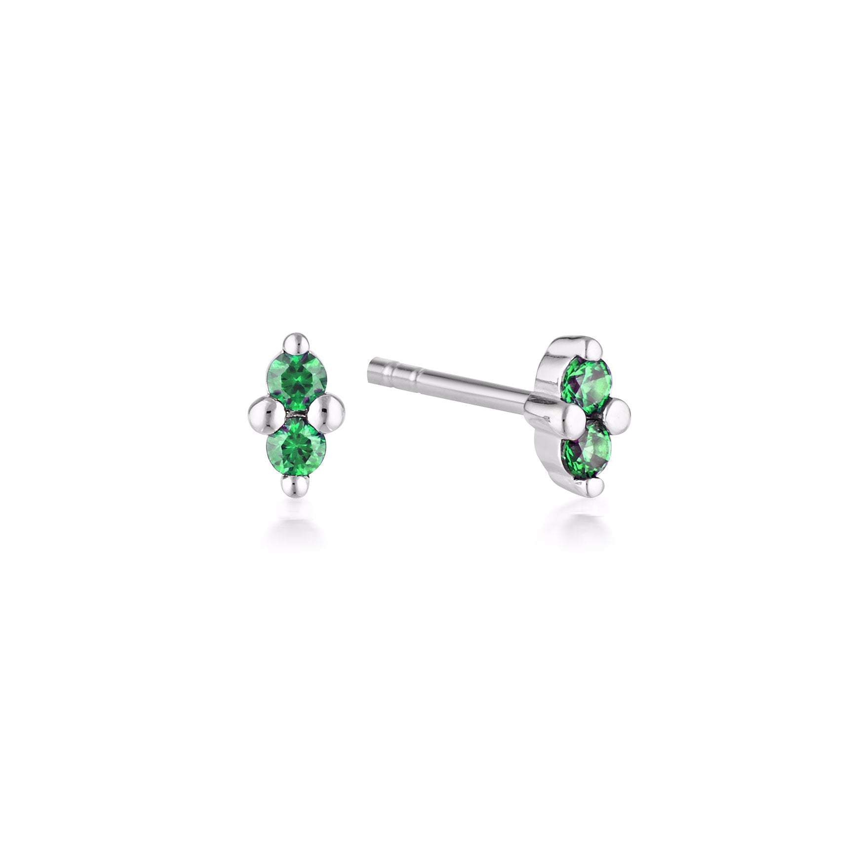 LINDA TAHIJA - SILVER BIRTHSTONE STUD EARRINGS - CREATED EMERALD