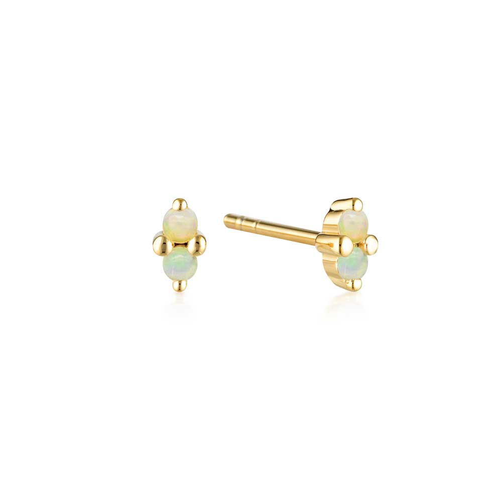 LINDA TAHIJA - GOLD BIRTHSTONE STUD EARRINGS - OPAL