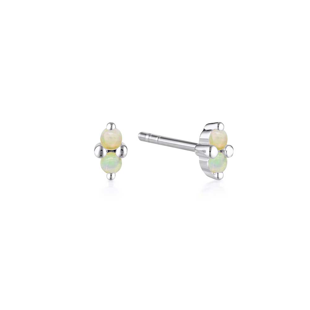 LINDA TAHIJA - SILVER BIRTHSTONE STUD EARRINGS - OPAL
