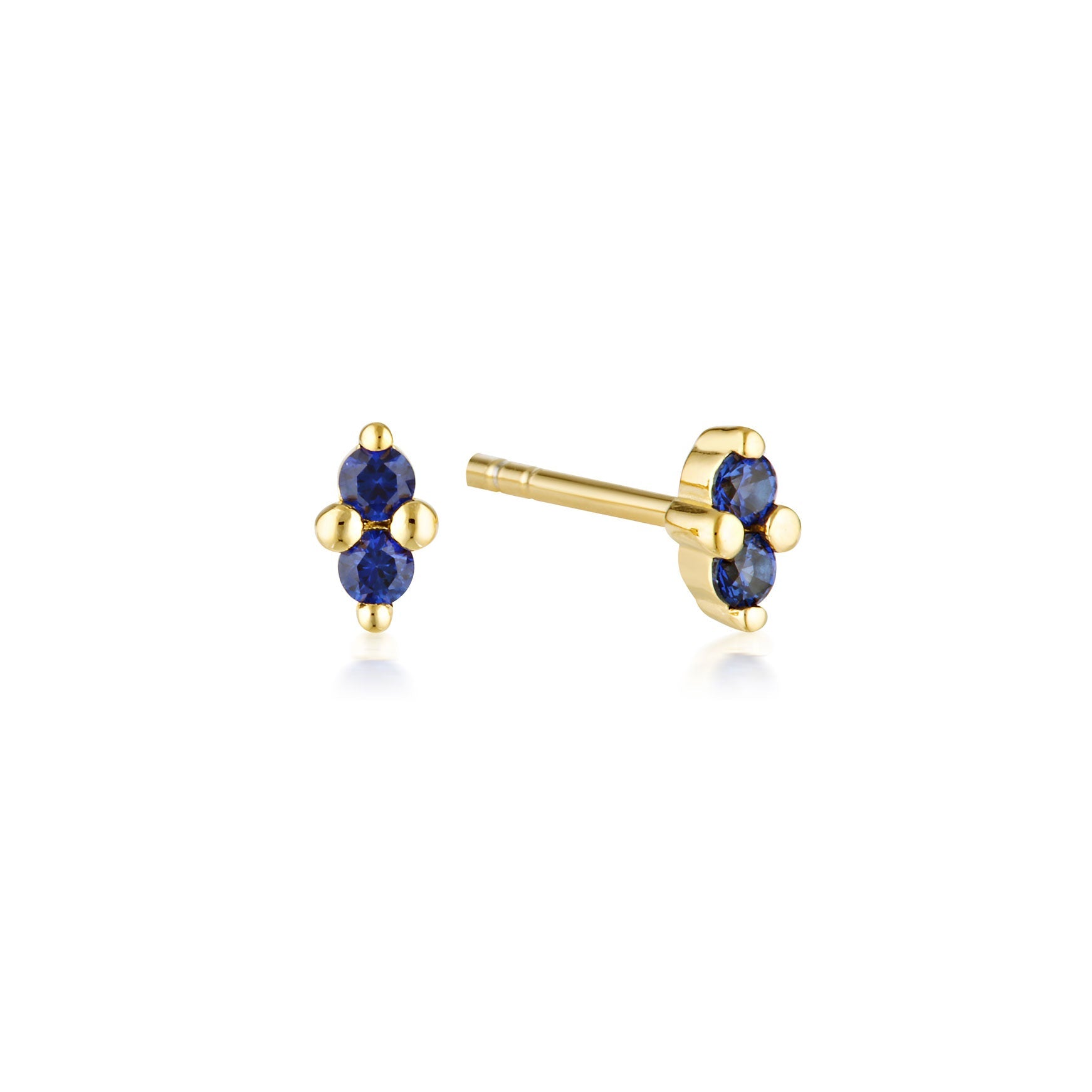 LINDA TAHIJA - GOLD BIRTHSTONE STUD EARRINGS - CREATED SAPPHIRE