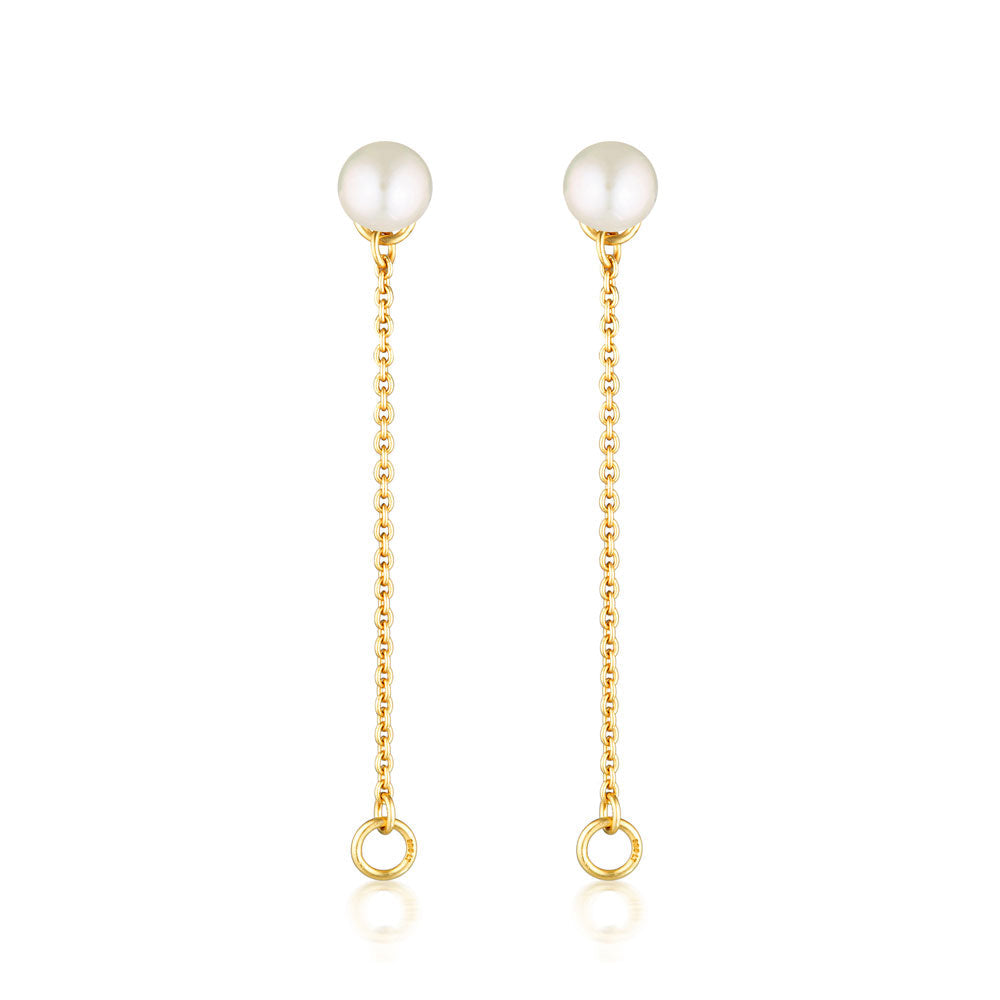 LINDA TAHIJA - ZOE CHAIN PEARL STUD EARRINGS - GOLD
