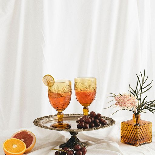 WANDERING FOLK - AMBER GOBLET GLASS (SET OF 2)
