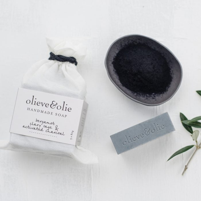 OLIEVE & OLIE - BERGAMOT, CLARY SAGE & CHARCOAL HANDMADE BAR SOAP - 3 PACK