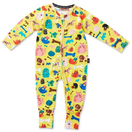 KIP & CO - CATS & DOGS ORGANIC LONG SLEEVE ZIP ROMPER