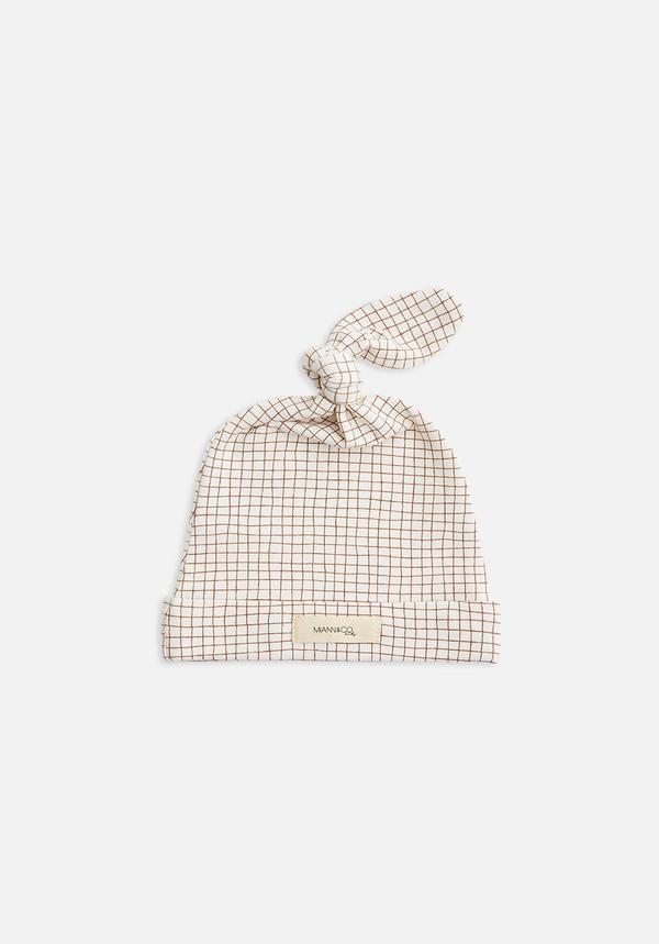 MIANN & CO - ORGANIC COTTON RIBBED KNOT BEANIE - CINNAMON GRID