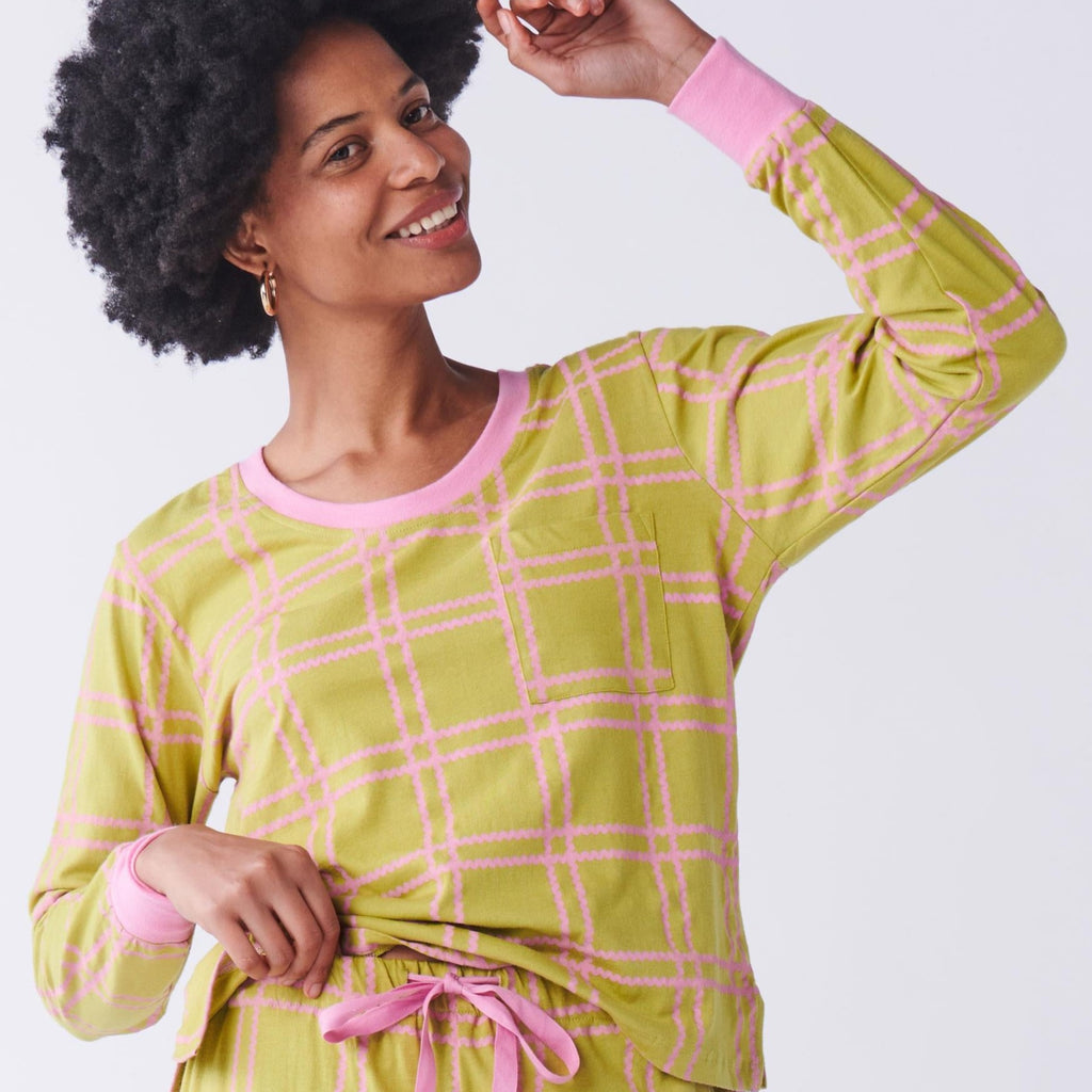 KIP & CO - ORGANIC COTTON LONG SLEEVE PYJAMA TOP - MISS SQUIGGLE SPROUT