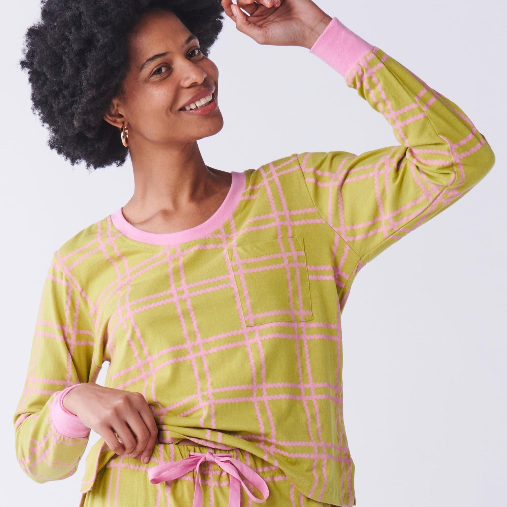KIP & CO - ORGANIC COTTON LONG SLEEVE PYJAMA TOP - MISS SQUIGGLE SPROUT