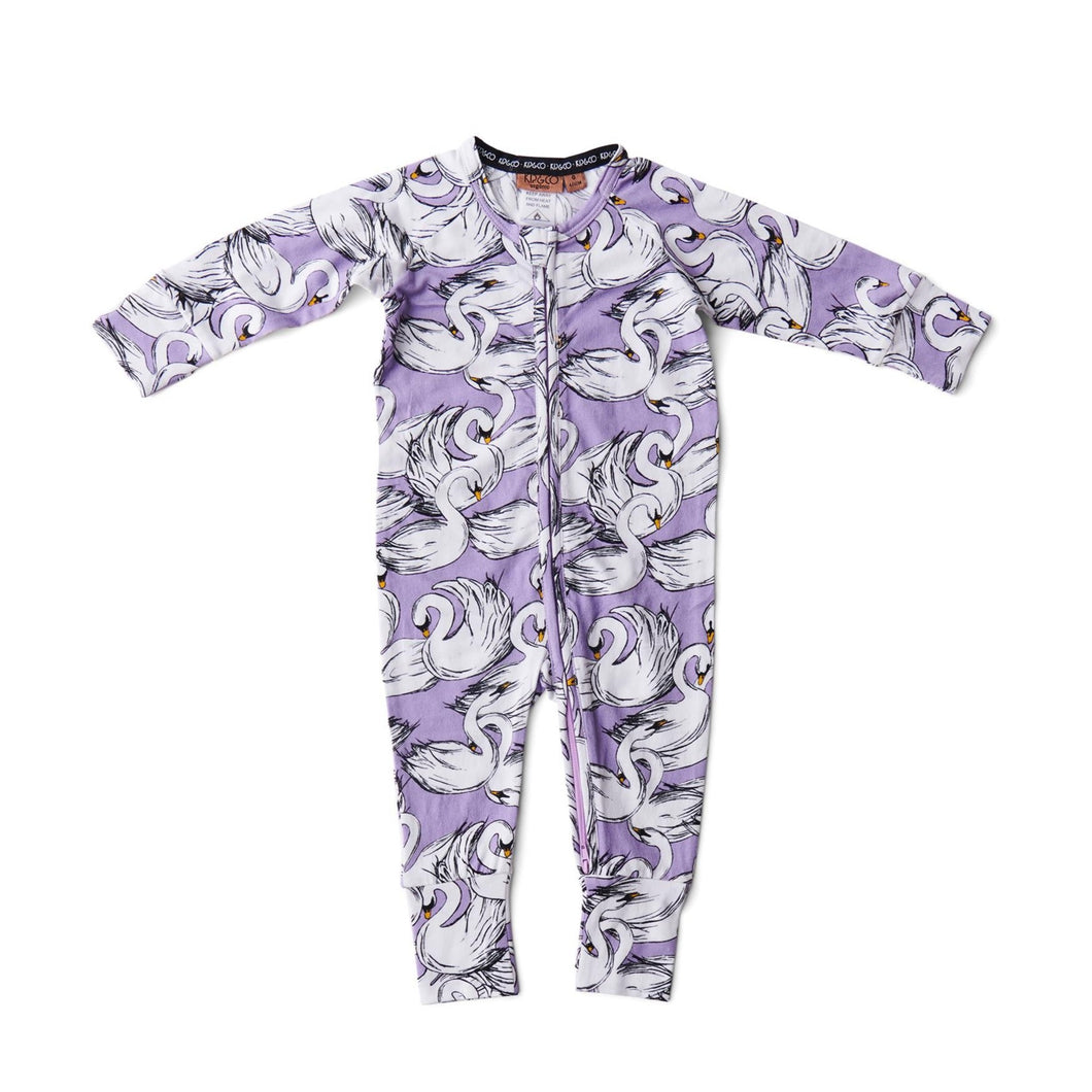 KIP & CO - ORGANIC LONG SLEEVE ZIP ROMPER - SWAN LAKE