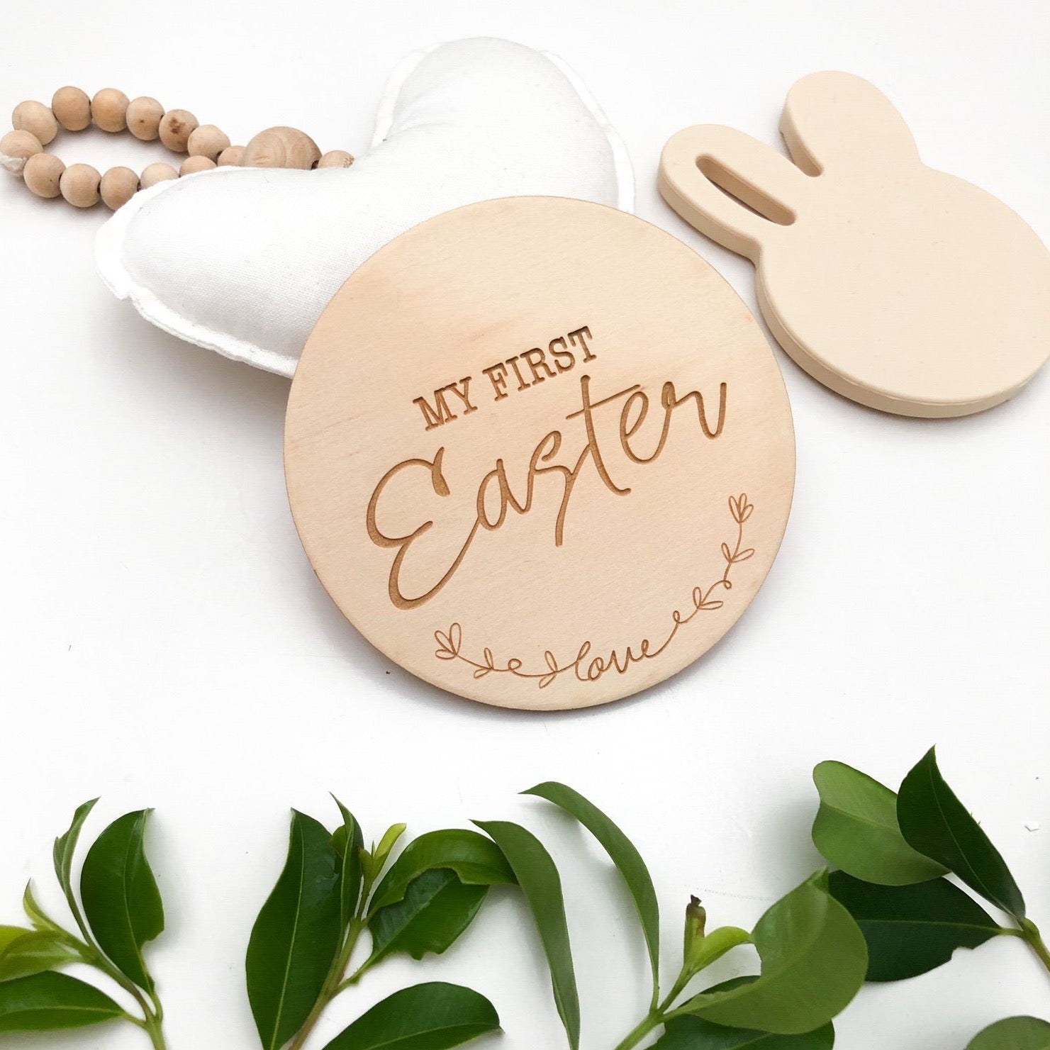 ONE CHEW THREE - BABY TIMBER MILESTONE PLAQUE - MY FIRST EASTER