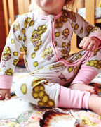 KIP & CO X MAY GIBBS - WATTLE DANCE WHITE ORGANIC COTTON LONG SLEEVE ZIP ROMPER
