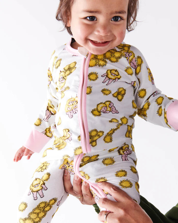 KIP & CO X MAY GIBBS - WATTLE DANCE WHITE ORGANIC COTTON LONG SLEEVE ZIP ROMPER
